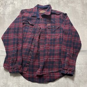 Orvis Heavyweight Flannel Shirt Men Large Red Gray Plaid Hand Pockets Lumberjack